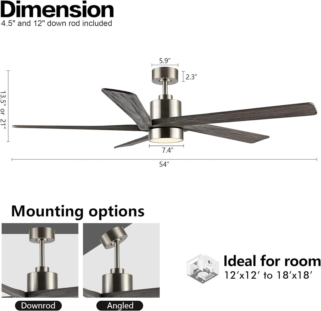 Wingbo Rotating-Pro Reversible Carved Wood Blades Brushed Nickel Finish with Gray Blades