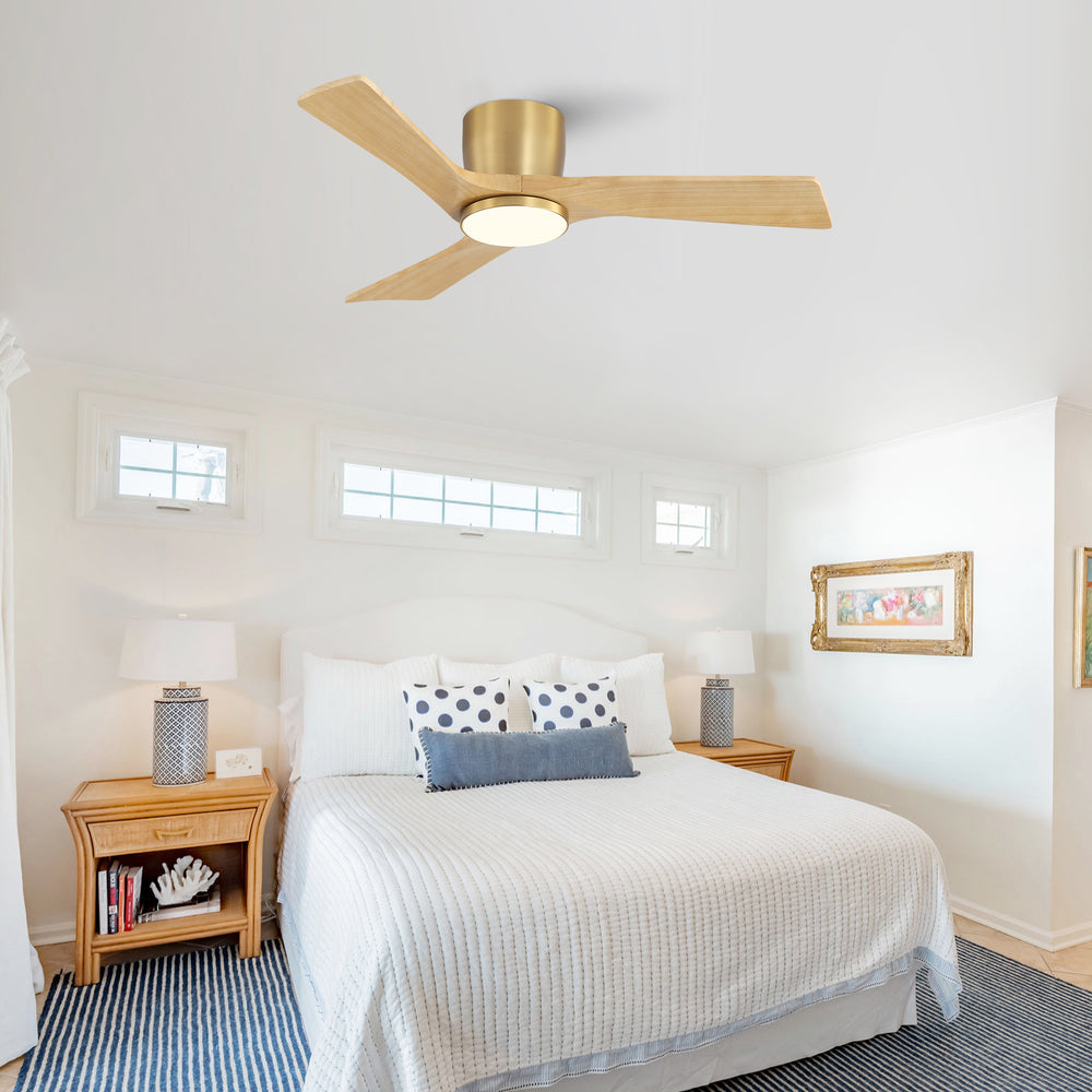 SkyLume | 42" Flush Mount Wood 3 Blades Ceiling Fan with Light