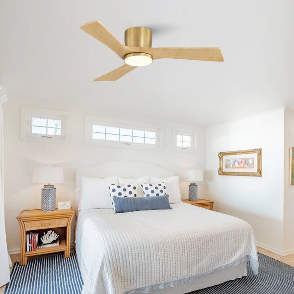 SkyLume | 42" Flush Mount Wood 3 Blades Ceiling Fan with Light