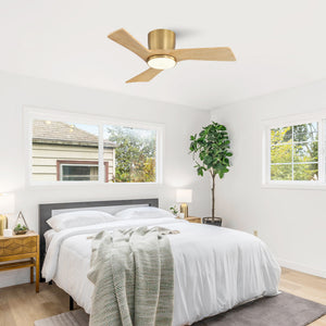 SkyLume | 36" Flush Mount Wood 3 Blades Ceiling Fan with Light
