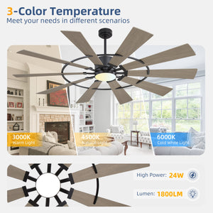 GearBloom | 84" Wood Blades Ceiling Fan with Light