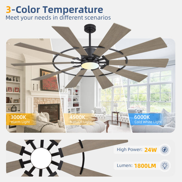 GearBloom | 84" Wood Blades Ceiling Fan with Light