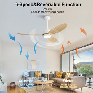 Flowara | 52" 3 Blades Waterproof Ceiling Fan with Light