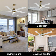 Load image into Gallery viewer, Wingbo Rotating-Pro Reversible Carved Wood Blades Modern Ceiling Fan in Brass Finish with White Blades
