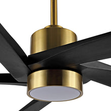 Load image into Gallery viewer, Wingbo Rotating-Pro Reversible Carved Wood Blades Modern Ceiling Fan in Brass Finish with Black Blades
