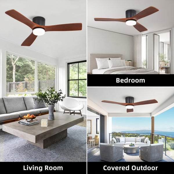 Calmo | 48’’ Flush Monut Wood Blades Ceiling Fan with Light
