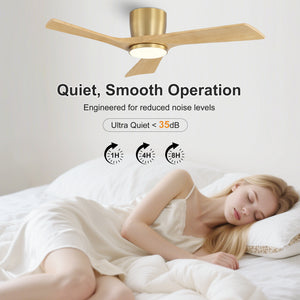 SkyLume | 42" Flush Mount Wood 3 Blades Ceiling Fan with Light