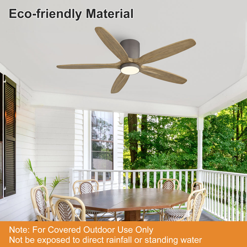 Auralis | 54" Flush Mount Wood 5 Blades Ceiling Fan with Light