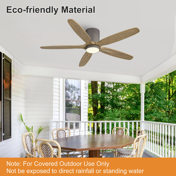 Auralis | 54" Flush Mount Wood 5 Blades Ceiling Fan with Light