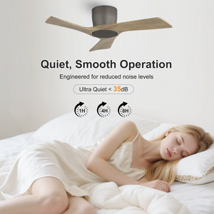 SkyLume | 36" Flush Mount Wood 3 Blades Ceiling Fan
