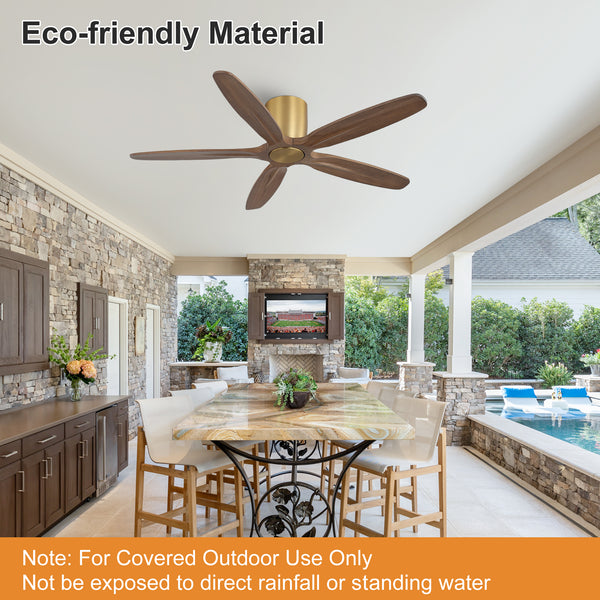 Auralis | 54" Flush Mount Wood 5 Blades Ceiling Fan
