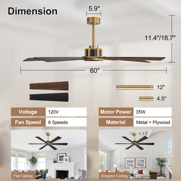 Velaris | 60"  6 Plywood Blades Ceiling Fan