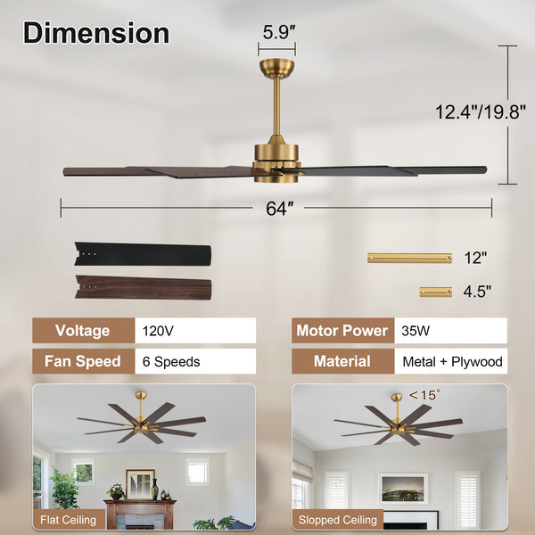 Climora | 64’’ Wood Blades Ceiling Fan