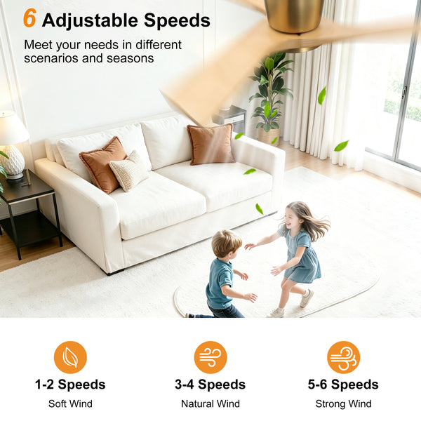 SkyLume | 42" Flush Mount Wood 3 Blades Ceiling Fan with Light