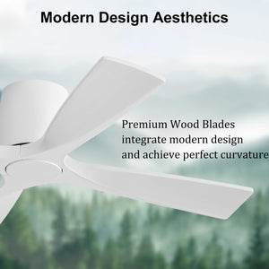 Whisora | 48" Flush Mount Wood 4 Blades Ceiling Fan