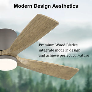 Whisora | 48" Flush Mount Wood 4 Blades Ceiling Fan with Light
