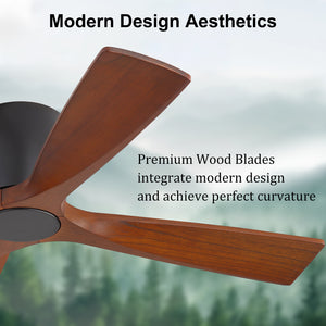 Whisora | 54" Flush Mount Wood 4 Blades Ceiling Fan