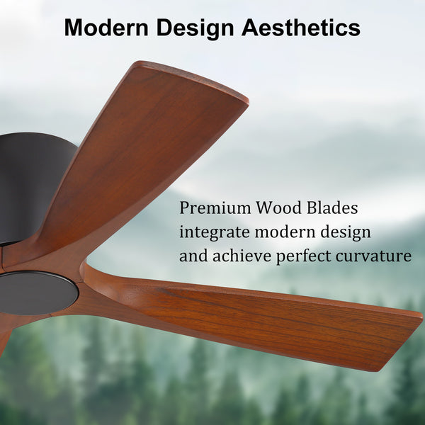 Whisora | 54" Flush Mount Wood 4 Blades Ceiling Fan