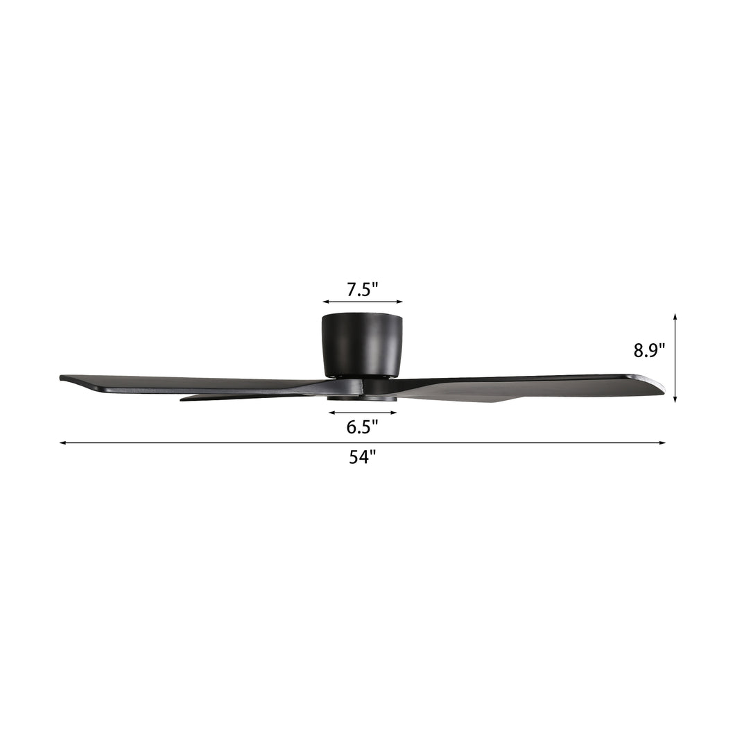 Wingbo Flying-X Flush Mount DC Ceiling Fans without Lights,Solid Wood Blades,Black