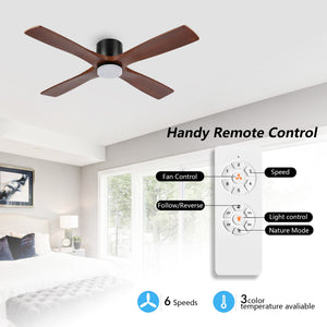Serenity Air| 54" Flush Mount Wood Blades Ceiling Fan with Light