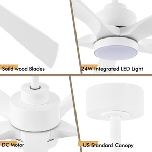 OakMist | 52" Wood Blades Ceiling Fan with Light