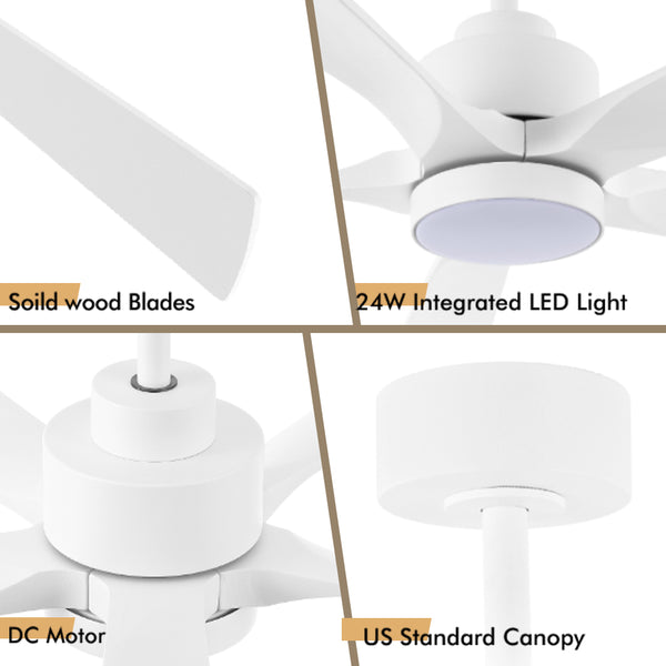 OakMist | 52" Wood Blades Ceiling Fan with Light