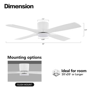 Serenity Air| 60" Flush Mount Wood Blades Ceiling Fan with Light