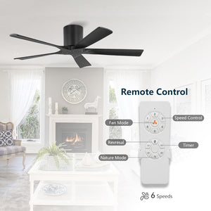 NestWave | 52" Flush Mount Wood Blades Ceiling Fan
