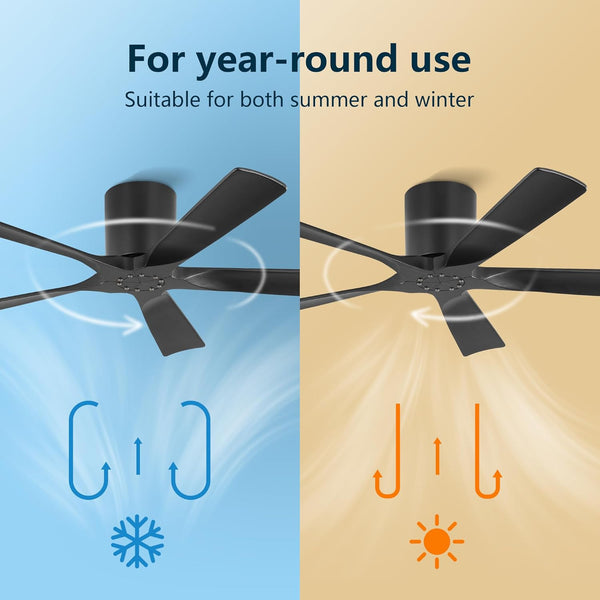 NestWave | 52" Flush Mount Wood Blades Ceiling Fan