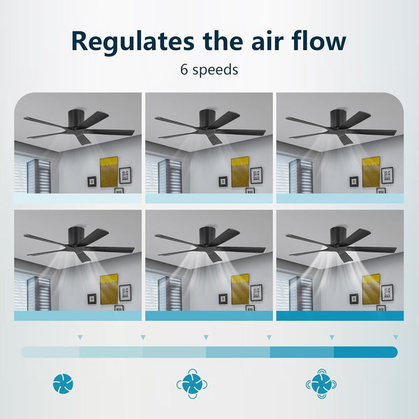 NestWave | 52" Flush Mount Wood Blades Ceiling Fan