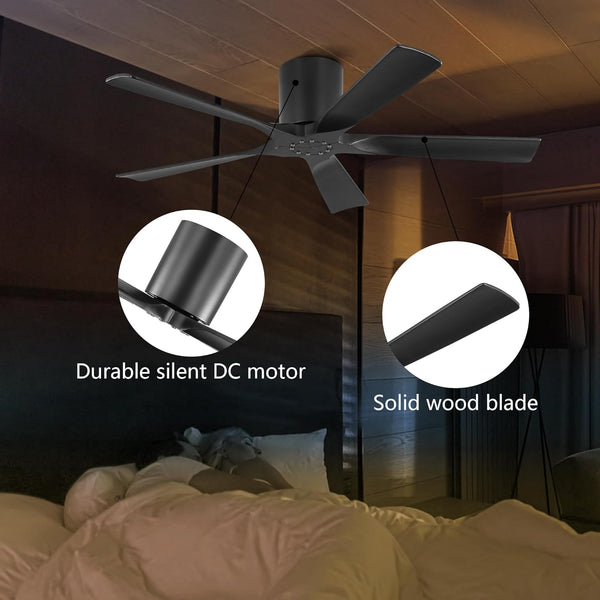 NestWave | 52" Flush Mount Wood Blades Ceiling Fan