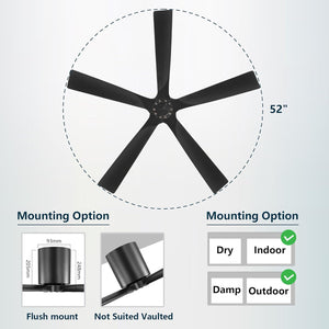NestWave | 52" Flush Mount Wood Blades Ceiling Fan