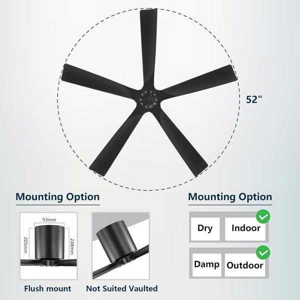 NestWave | 52" Flush Mount Wood Blades Ceiling Fan
