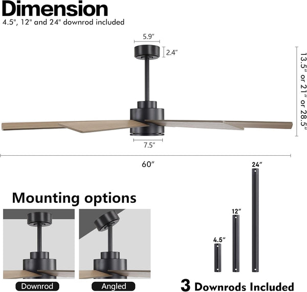 AeroFlow | 60" Wood Blades Ceiling Fan with Light
