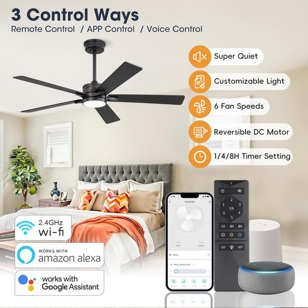 VentiLux | 60’’ Smart ABS Blades Ceiling Fan With Light