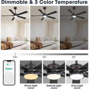 VentiLux | 60’’ Smart ABS Blades Ceiling Fan With Light