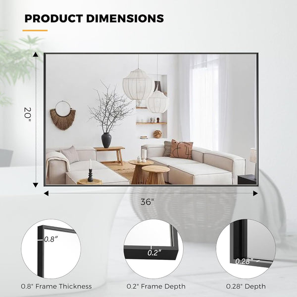 LumiRefine | 20"x36" Modern Black Frame Vanity Mirror