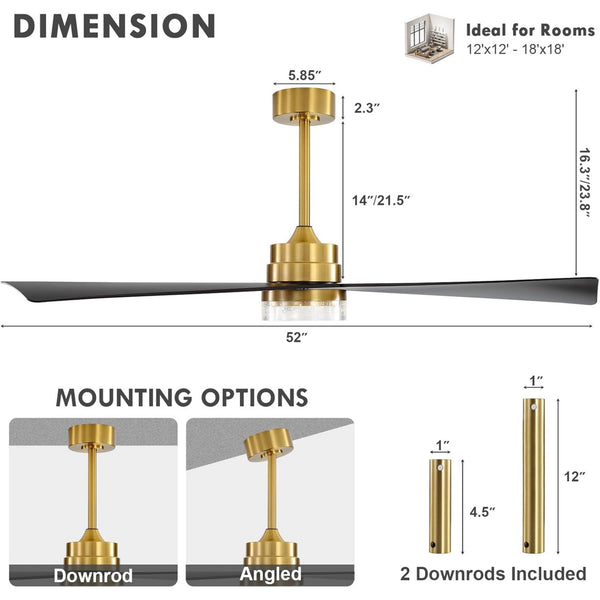 PureFlow |  52’’ ABS Blades Ceiling Fan with Light