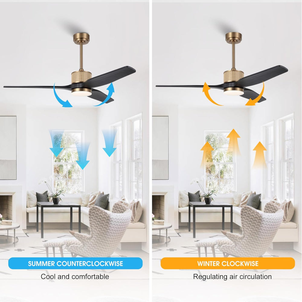 RattanLuxe | 52" Wood Blades Ceiling Fan with Light