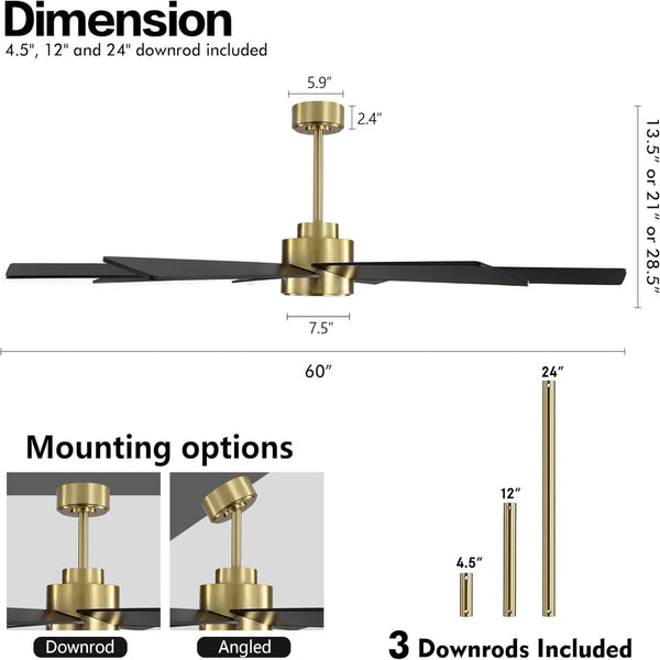 AeroFlow | 60" Wood Blades Ceiling Fan