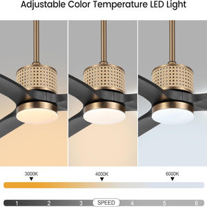 RattanLuxe | 52" Wood Blades Ceiling Fan with Light