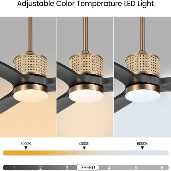 RattanLuxe | 52" Wood Blades Ceiling Fan with Light