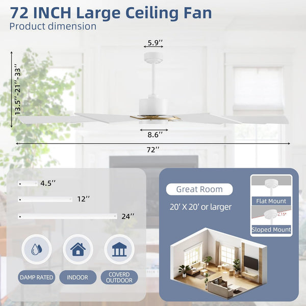 GearBloom | 72" Wood Blades Ceiling Fan with Light