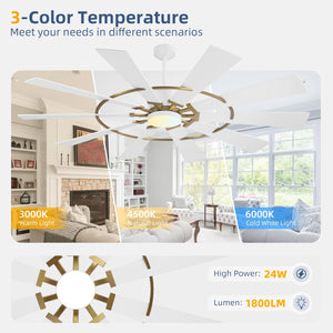 GearBloom | 72" Wood Blades Ceiling Fan with Light