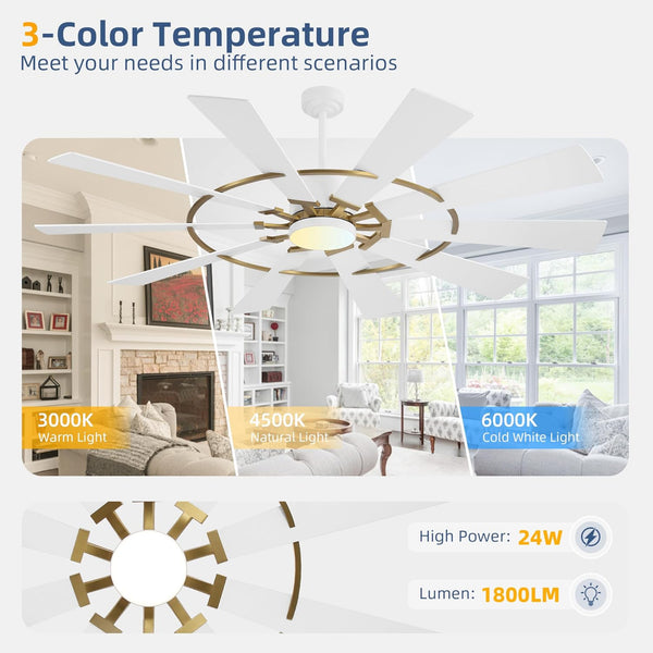 GearBloom | 72" Wood Blades Ceiling Fan with Light