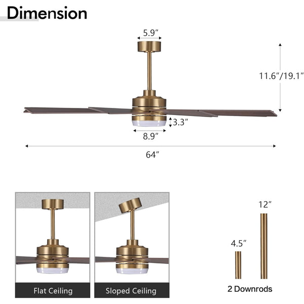 Solara | 64" Wood Ceiling Fan with Light