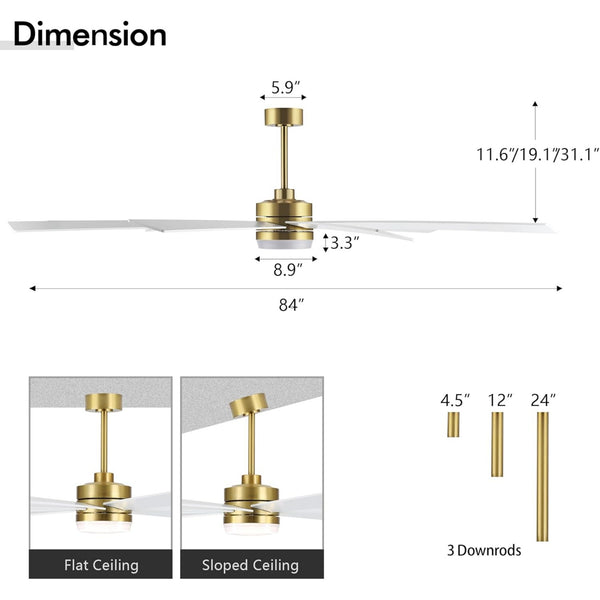 Solara | 84" Wood Ceiling Fan with Light