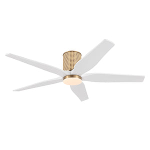 RattanElegance | 54" Flush Mount Wood Blades Ceiling Fan with Light