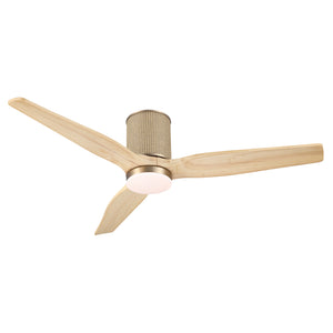 RattanAura | 52" Flush Mount Wood Blades Ceiling Fan with Light