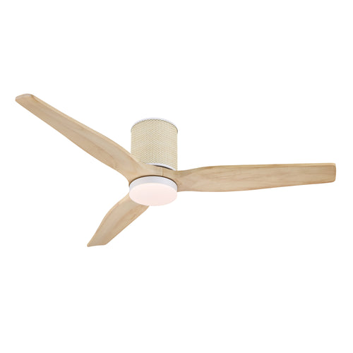 RattanAura | 52" Flush Mount Wood Blades Ceiling Fan with Light